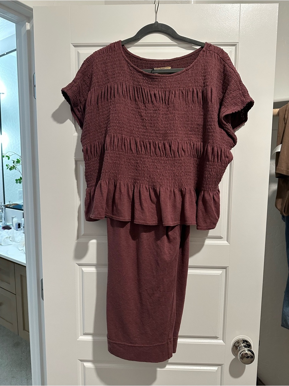 Free People Smocked Peplum Midi Dress in Deep Wine